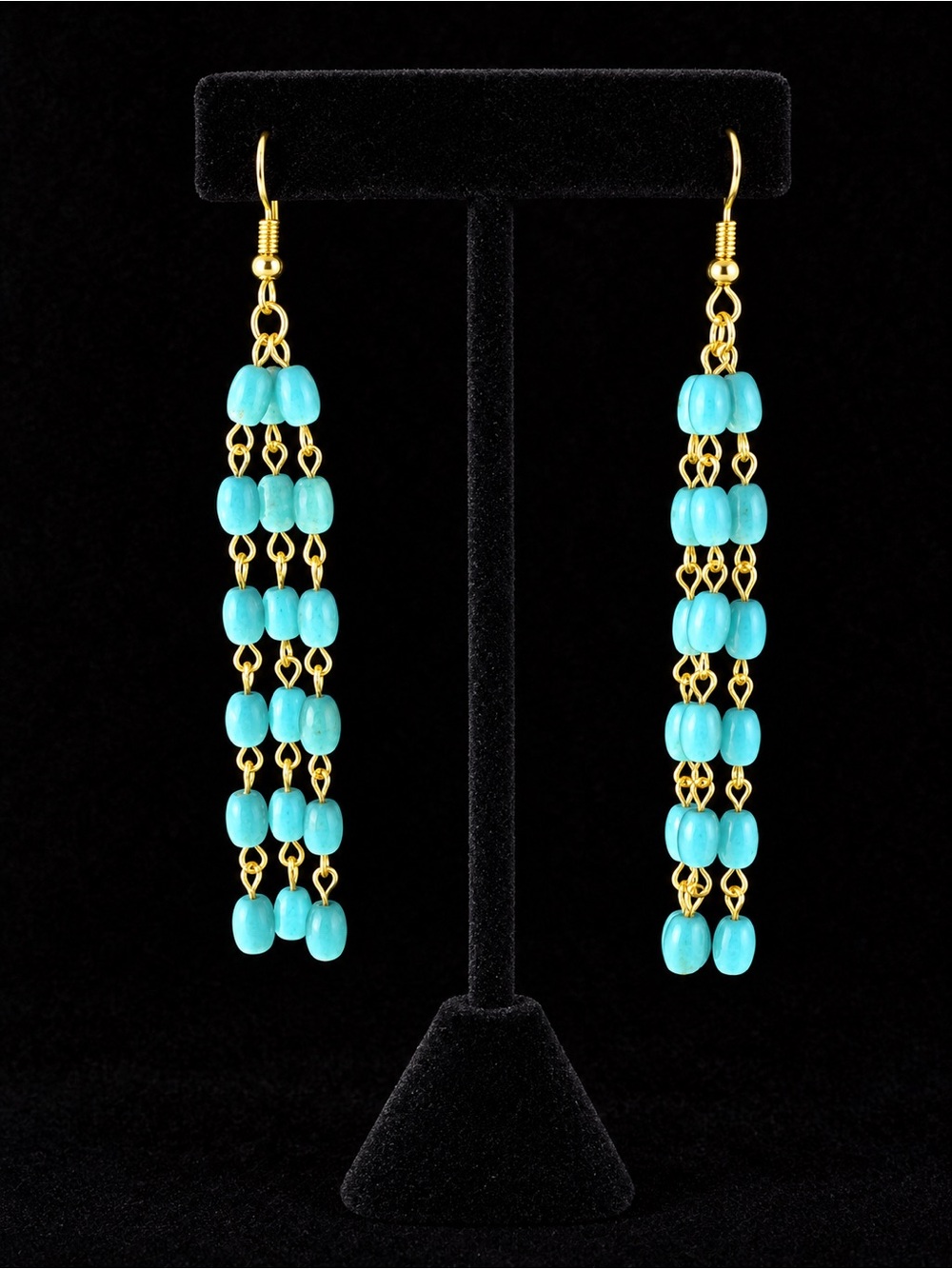 Plunder Gold-Chain Turquoise Bead Dangle Earrings